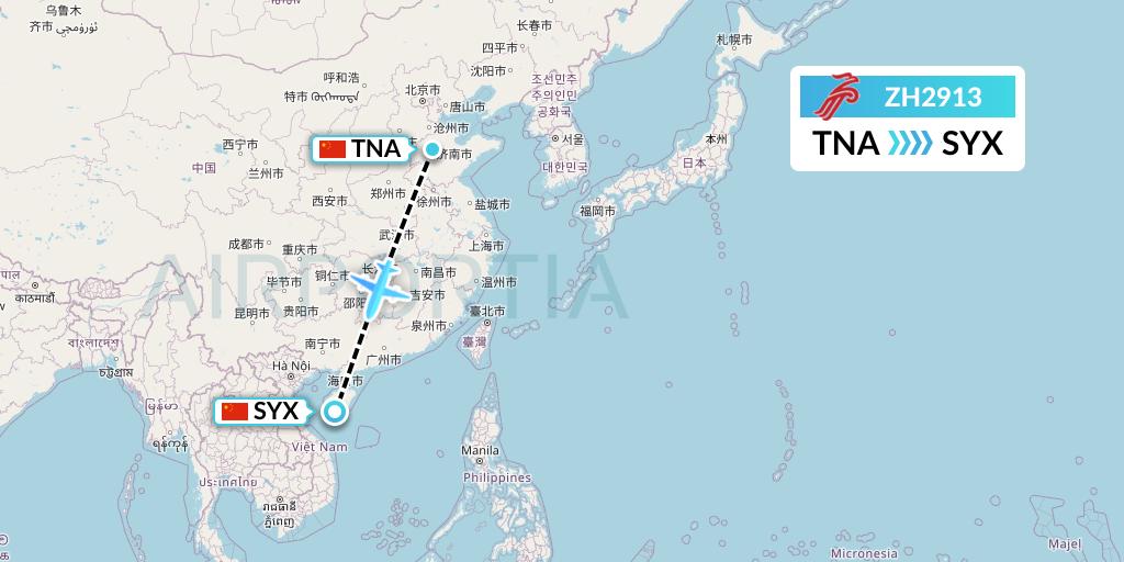 ZH2913 Shenzhen Airlines Flight Map: Jinan to Sanya