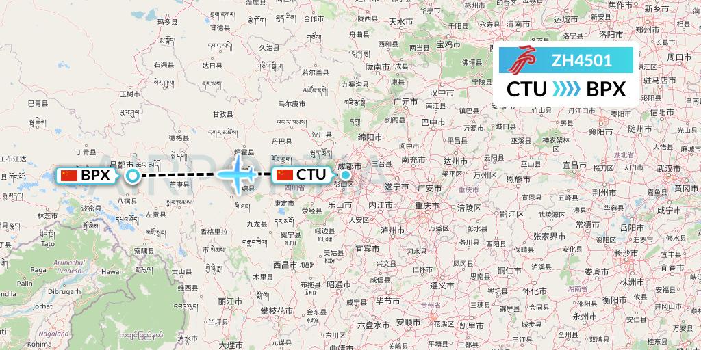 ZH4501 Shenzhen Airlines Flight Map: Chengdu to Bangda