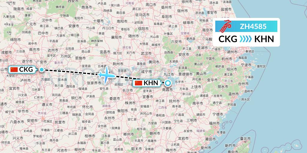 ZH4585 Shenzhen Airlines Flight Map: Chongqing to Nanchang