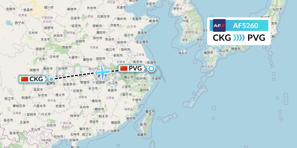 AF5260 Air France Flight Map: Chongqing to Shanghai