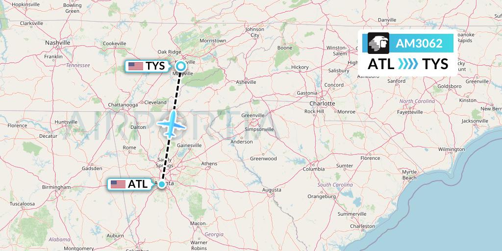 AM3062 Aeromexico Flight Map: Atlanta to Knoxville