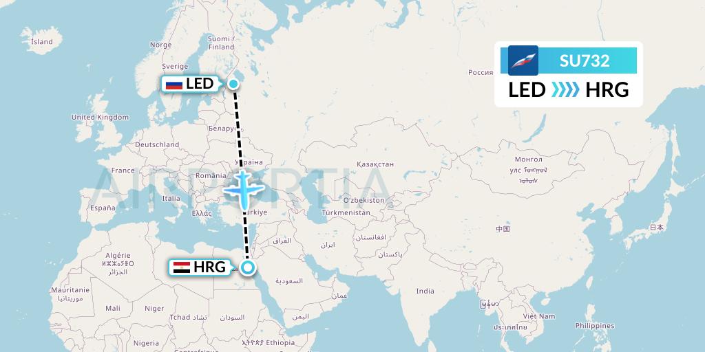 SU732 Aeroflot Flight Map: St. Petersburg to Hurghada