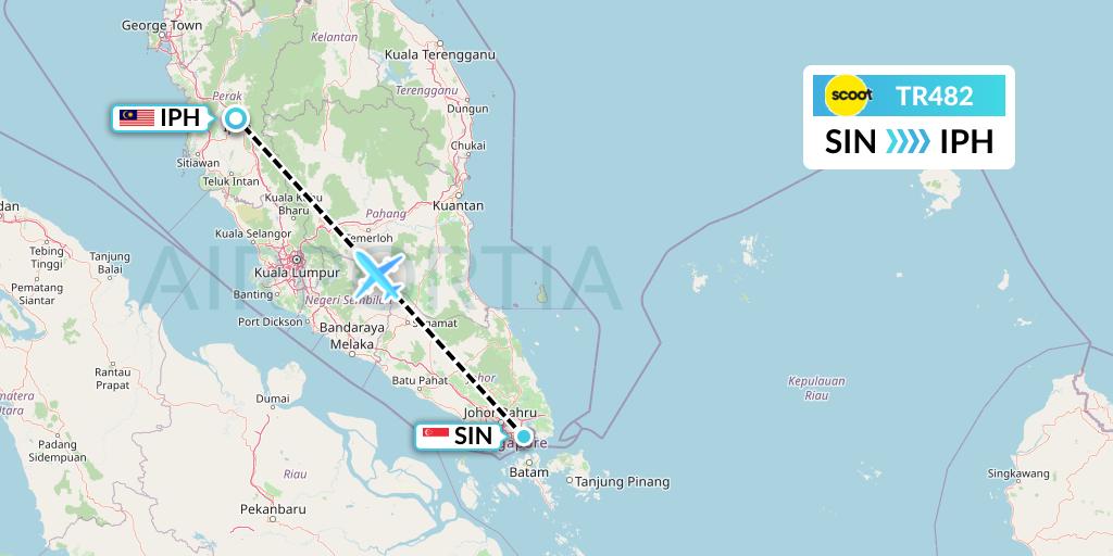 TR482 Tigerair Flight Map: Singapore to Ipoh