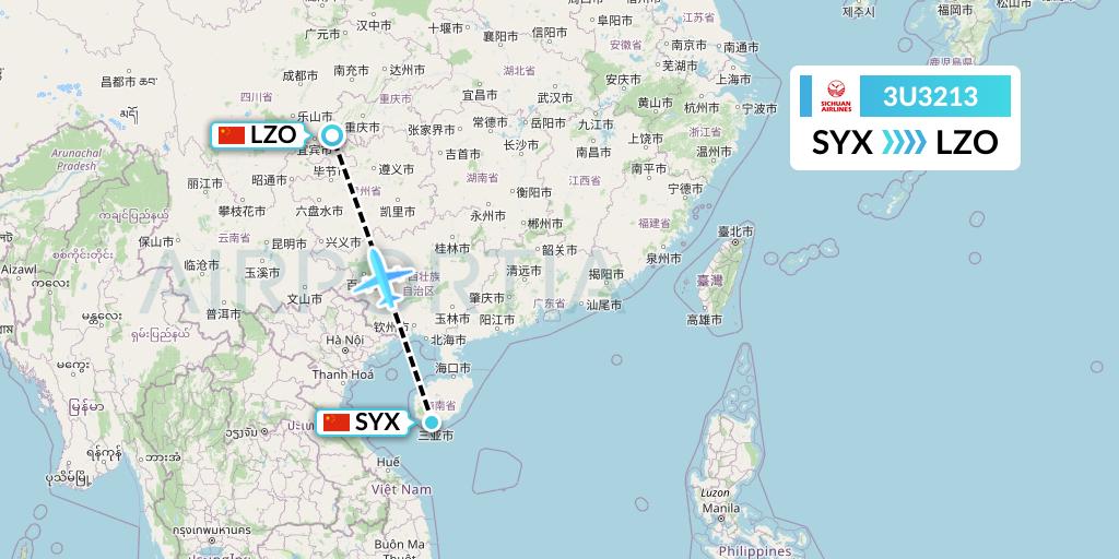 3U3213 Sichuan Airlines Flight Map: Sanya to Luzhou