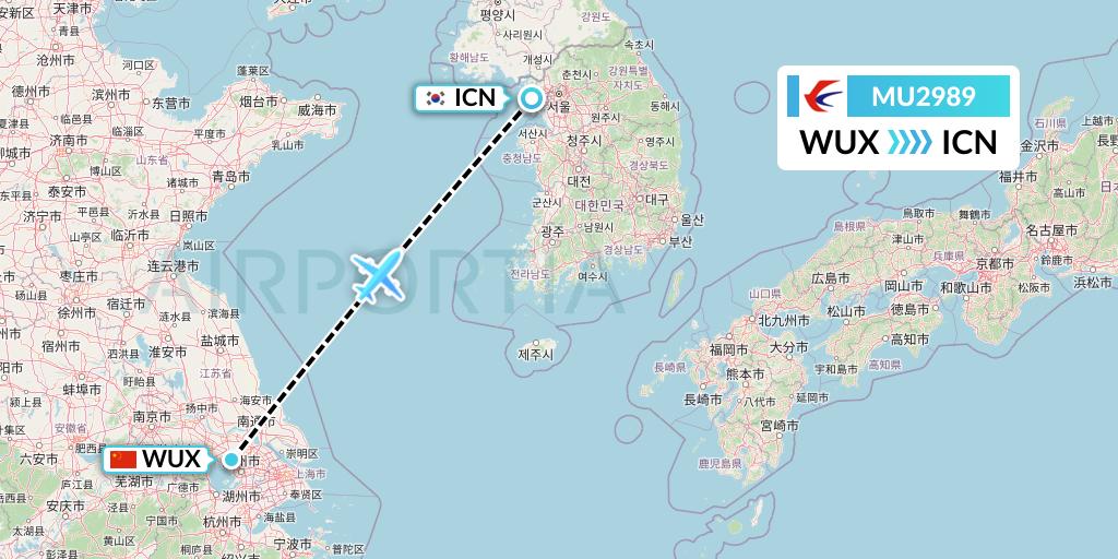 MU2989 China Eastern Airlines Flight Map: Wuxi to Seoul
