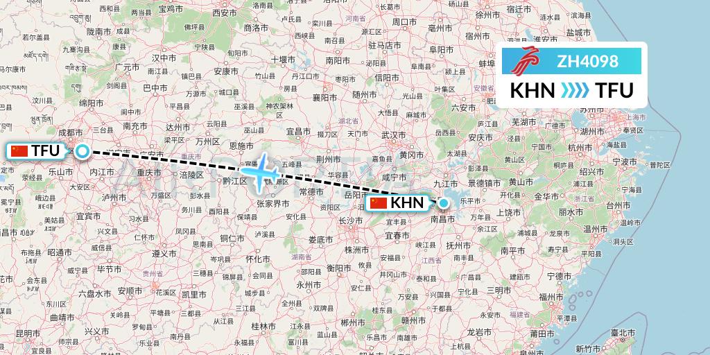 ZH4098 Shenzhen Airlines Flight Map: Nanchang to Chengdu