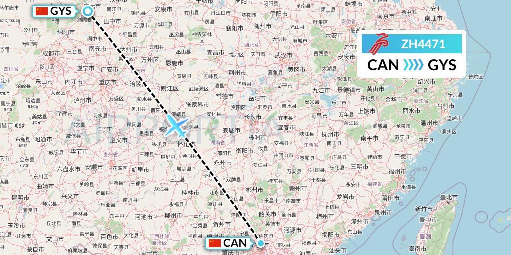 ZH4471 Shenzhen Airlines Flight Map: Guangzhou to Guangyuan