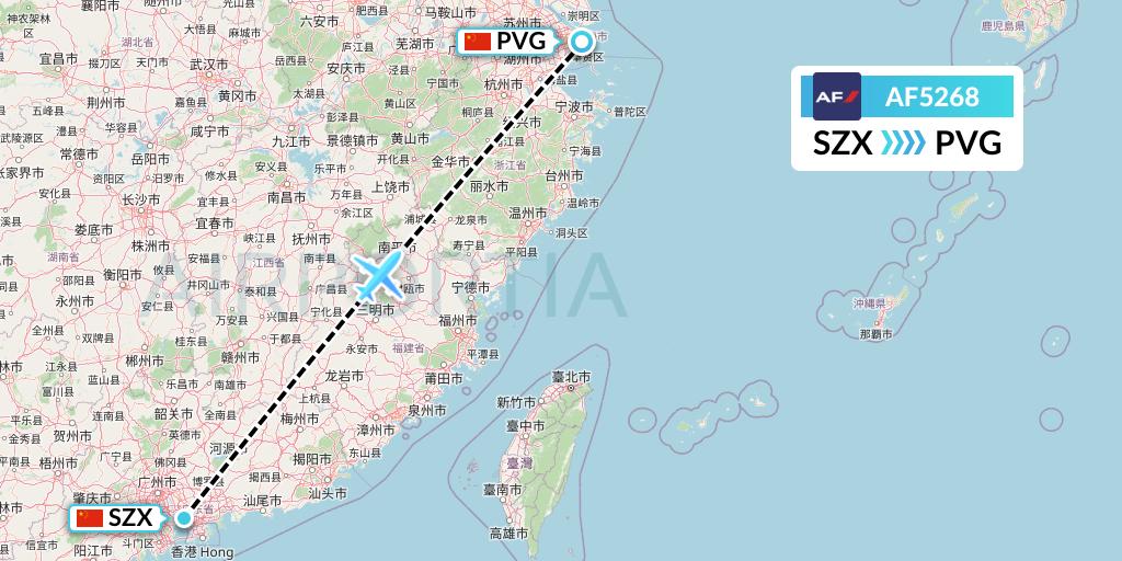 AF5268 Air France Flight Map: Shenzhen to Shanghai
