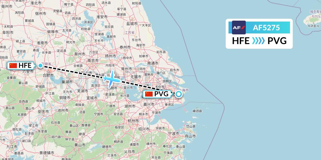 AF5275 Air France Flight Map: Hefei to Shanghai