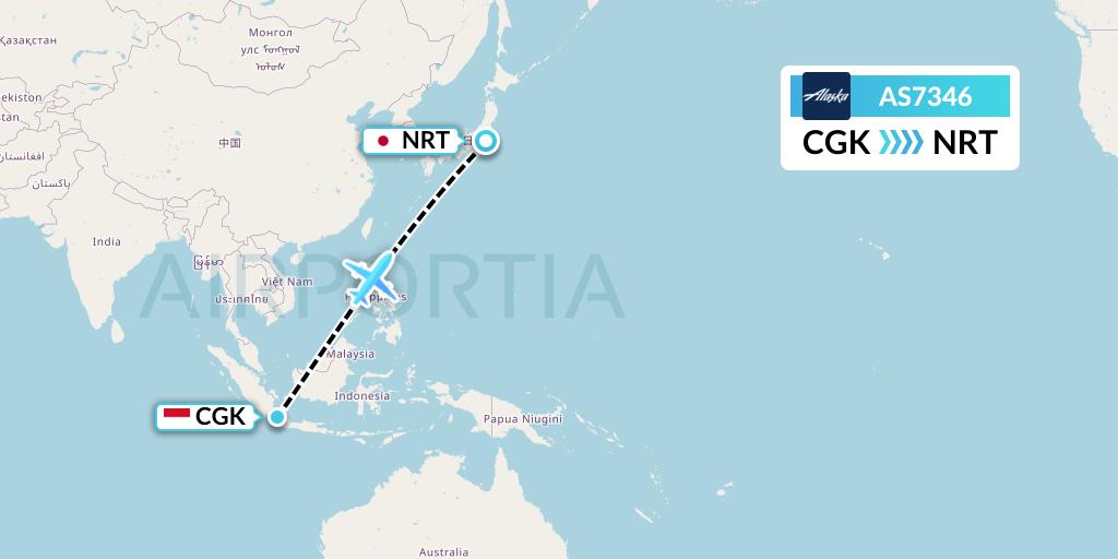 AS7346 Alaska Airlines Flight Map: Jakarta to Tokyo