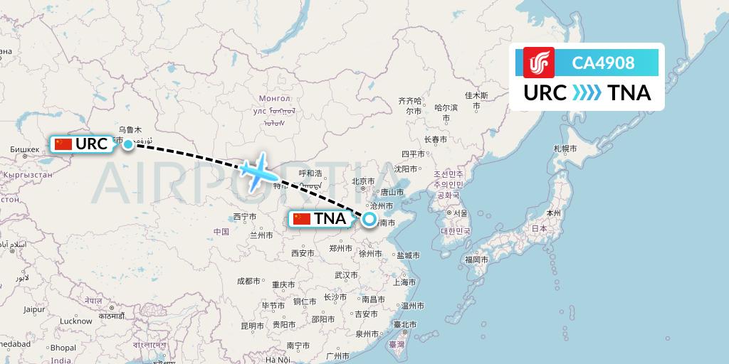 CA4908 Air China Flight Map: Urumqi to Jinan