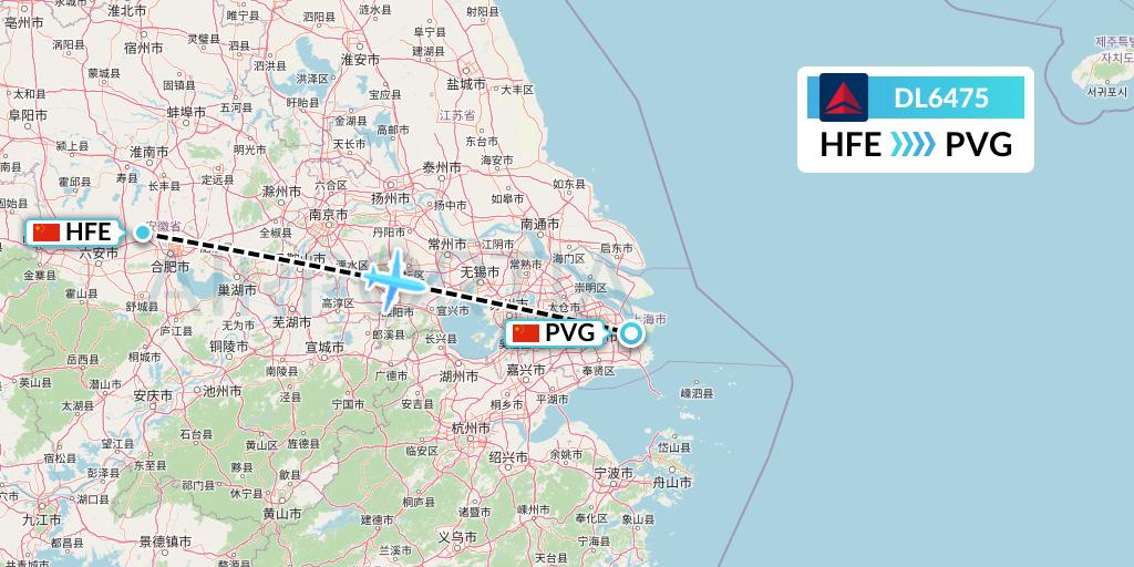 DL6475 Delta Air Lines Flight Map: Hefei to Shanghai