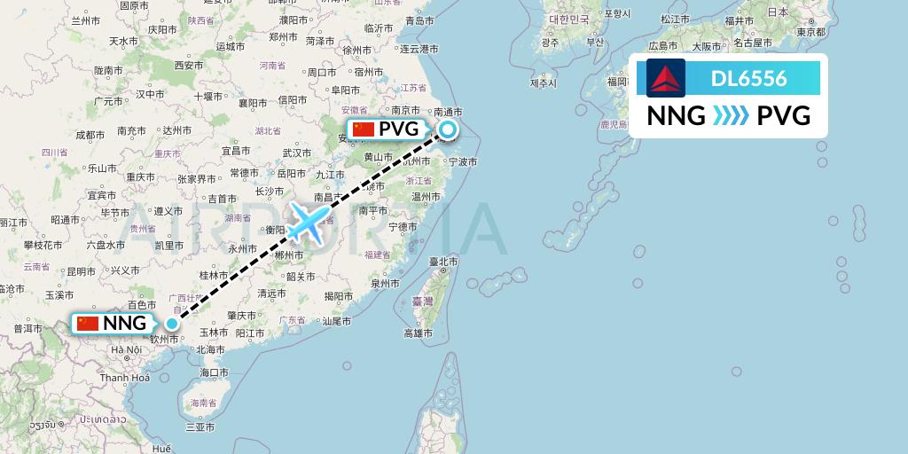 DL6556 Delta Air Lines Flight Map: Nanning to Shanghai