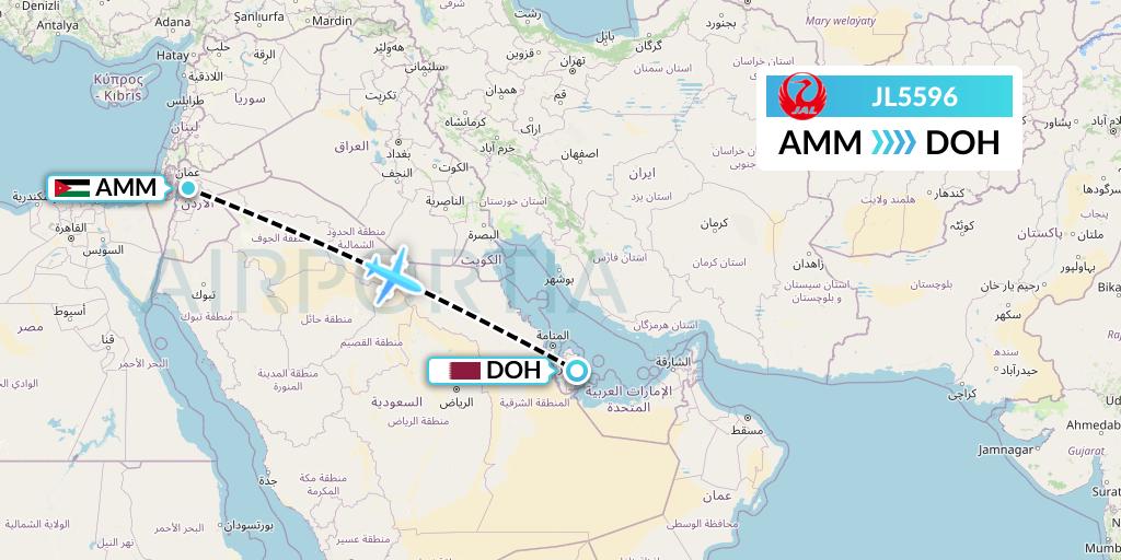 JL5596 Japan Airlines Flight Map: Amman to Doha