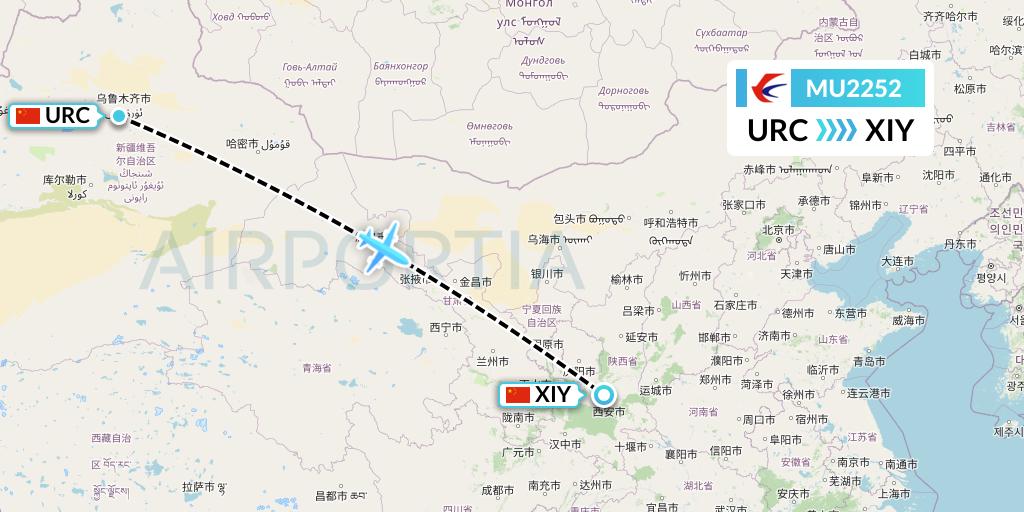 MU2252 China Eastern Airlines Flight Map: Urumqi to Xi'an