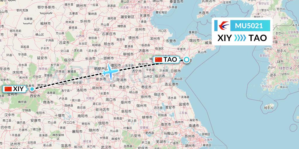 MU5021 China Eastern Airlines Flight Map: Xi'an to Qingdao