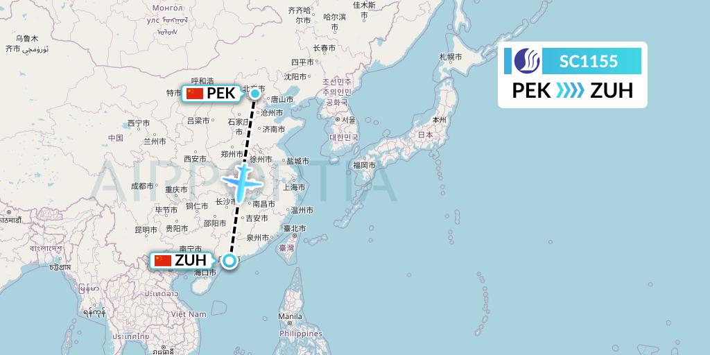 SC1155 Shandong Airlines Flight Map: Beijing to Zhuhai