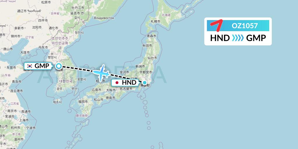 OZ1057 Asiana Airlines Flight Map: Tokyo to Seoul