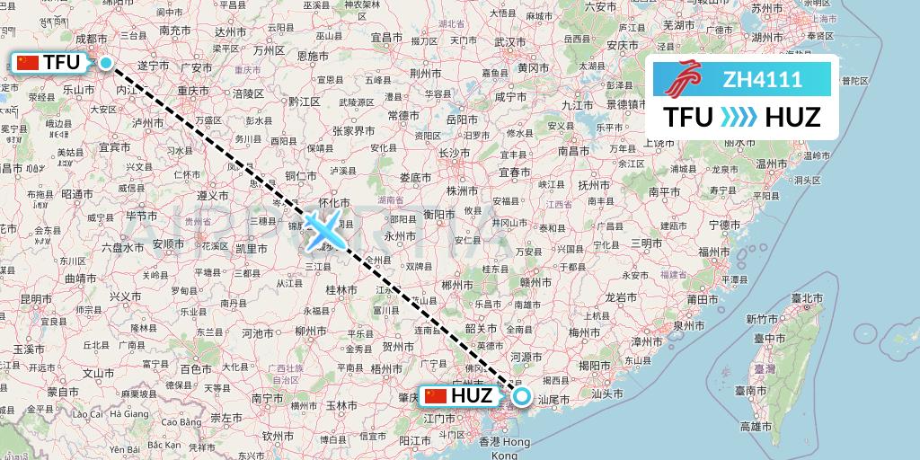 ZH4111 Shenzhen Airlines Flight Map: Chengdu to Huizhou