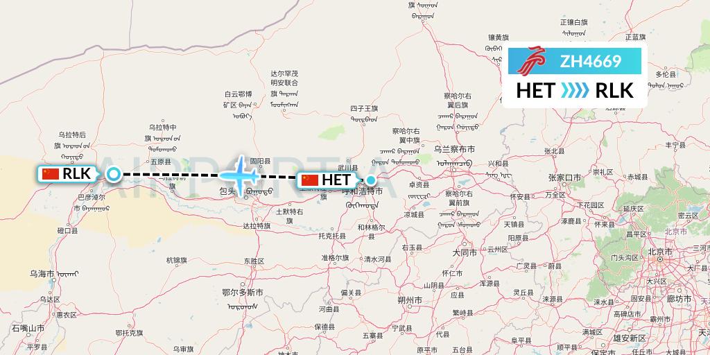 ZH4669 Shenzhen Airlines Flight Map: Hohhot to Bayannur