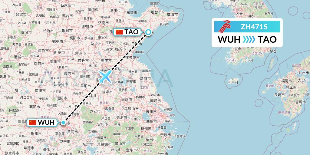 ZH4715 Shenzhen Airlines Flight Map: Wuhan to Qingdao