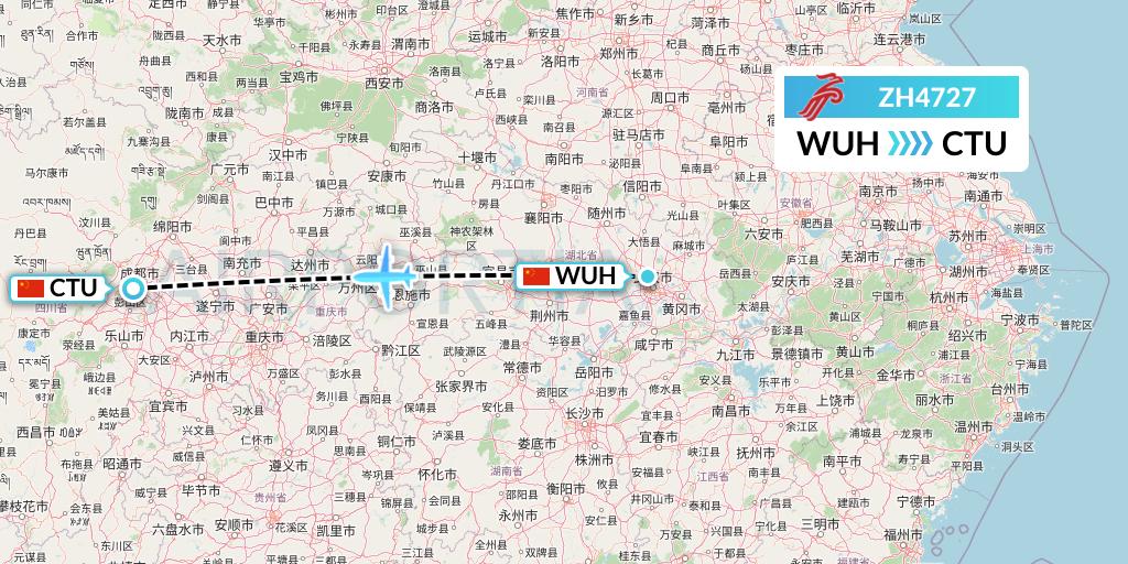 ZH4727 Shenzhen Airlines Flight Map: Wuhan to Chengdu