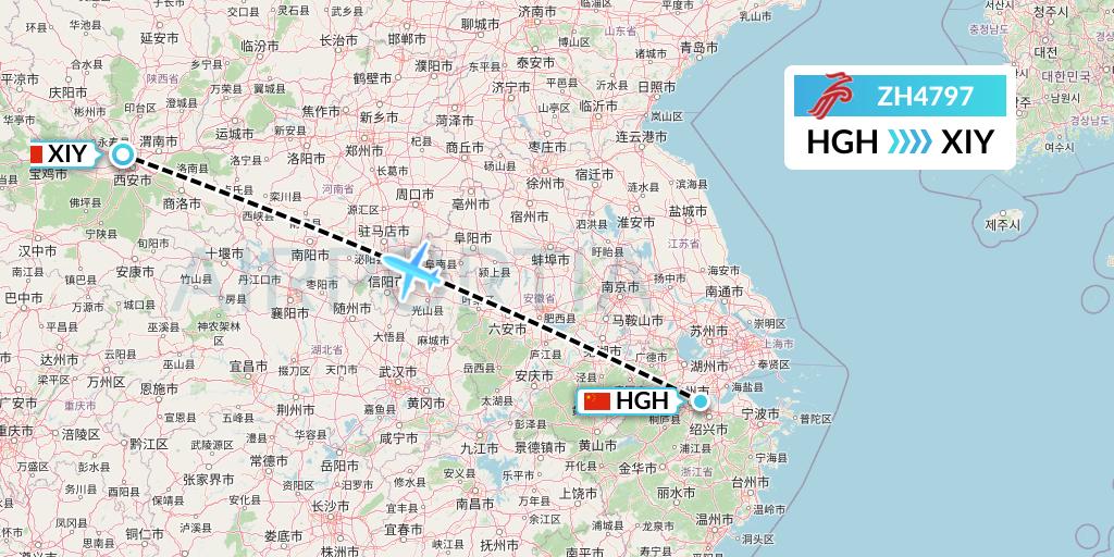 ZH4797 Shenzhen Airlines Flight Map: Hangzhou to Xi'an
