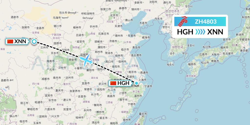 ZH4803 Shenzhen Airlines Flight Map: Hangzhou to Xining