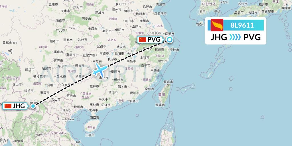 8L9611 Lucky Air Flight Map: Jinghong to Shanghai