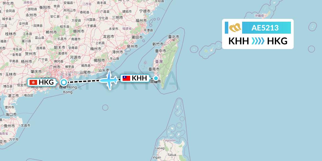 AE5213 Mandarin Airlines Flight Map: Kaohsiung to Hong Kong
