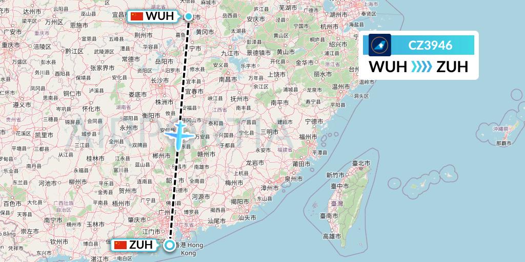 CZ3946 China Southern Airlines Flight Map: Wuhan to Zhuhai