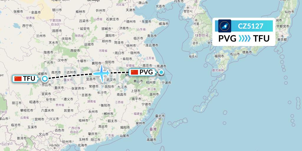 CZ5127 China Southern Airlines Flight Map: Shanghai to Chengdu