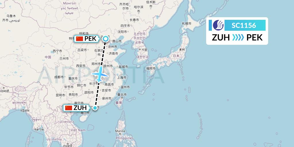 SC1156 Shandong Airlines Flight Map: Zhuhai to Beijing