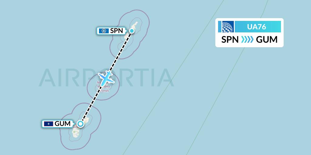 UA76 United Airlines Flight Map: Saipan to Guam