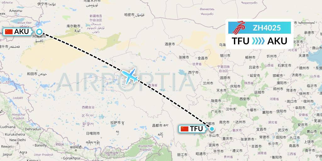 ZH4025 Shenzhen Airlines Flight Map: Chengdu to Aksu
