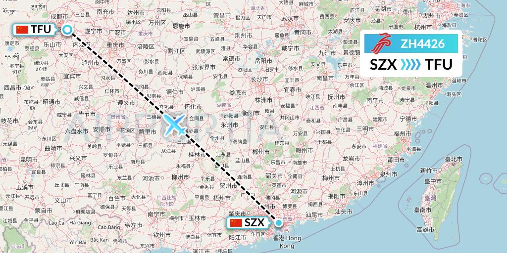 ZH4426 Shenzhen Airlines Flight Map: Shenzhen to Chengdu