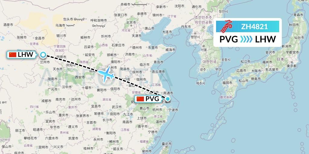 ZH4821 Shenzhen Airlines Flight Map: Shanghai to Lanzhou