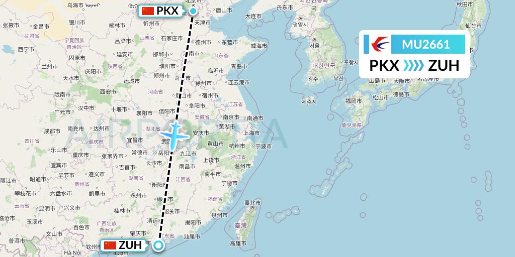 MU2661 China Eastern Airlines Flight Map: Beijing to Zhuhai