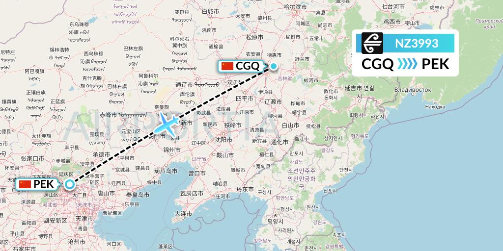 NZ3993 Air New Zealand Flight Map: Changchun to Beijing