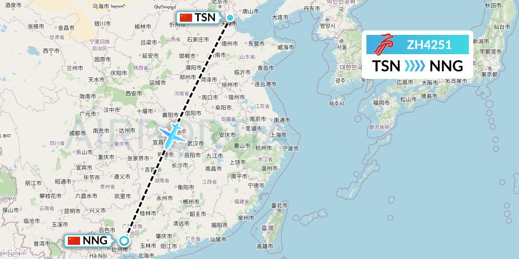 ZH4251 Shenzhen Airlines Flight Map: Tianjin to Nanning