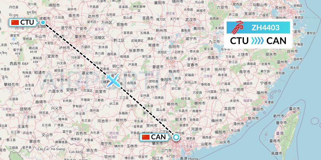 ZH4403 Shenzhen Airlines Flight Map: Chengdu to Guangzhou