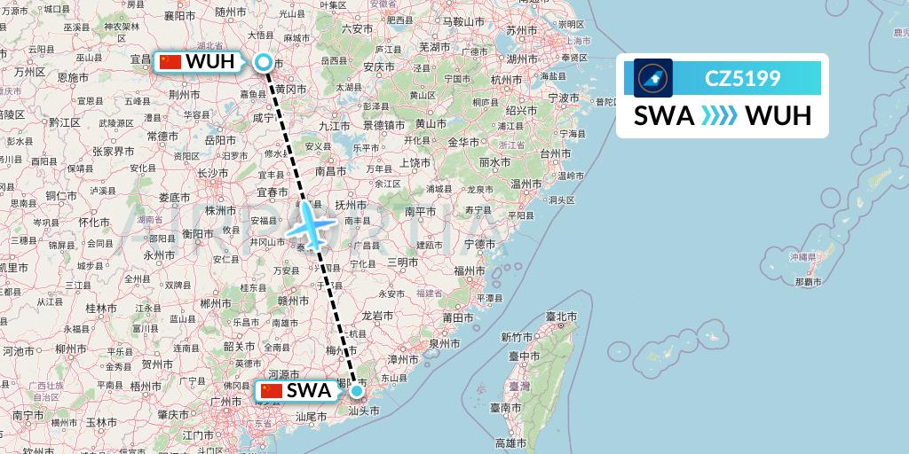 CZ5199 China Southern Airlines Flight Map: Jieyang to Wuhan