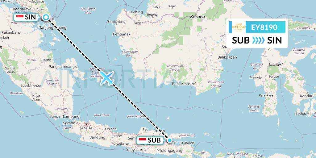 EY8190 Etihad Airways Flight Map: Surabaya to Singapore