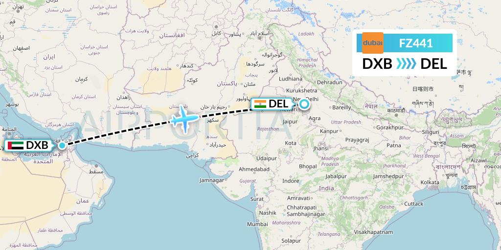 FZ441 FlyDubai Flight Map: Dubai to Delhi