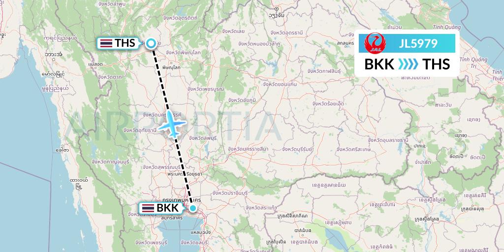 JL5979 Japan Airlines Flight Map: Bangkok to Sukhothai