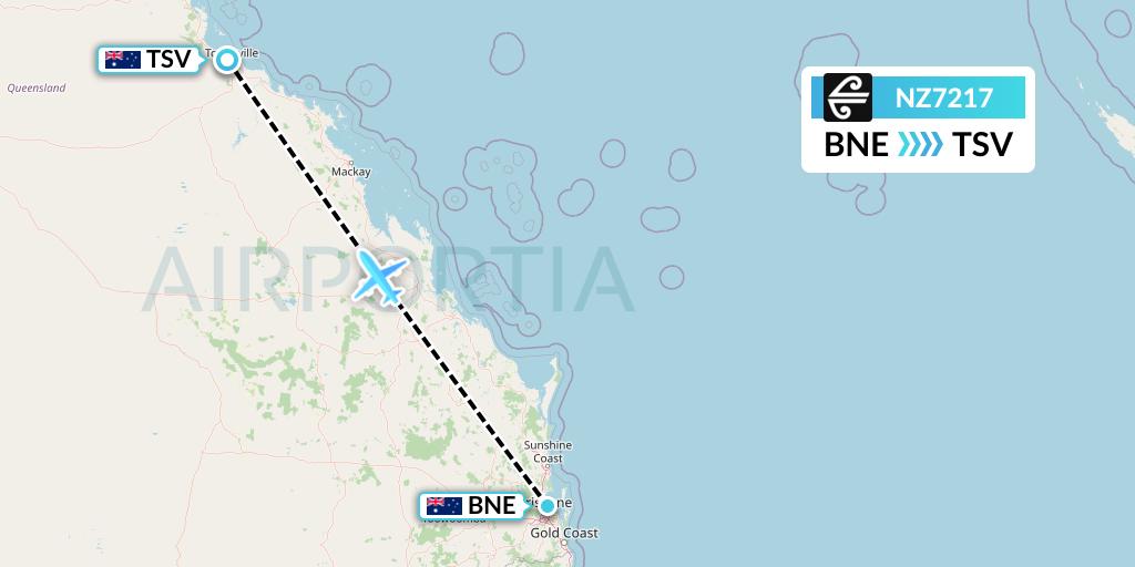 NZ7217 Air New Zealand Flight Map: Brisbane to Townsville