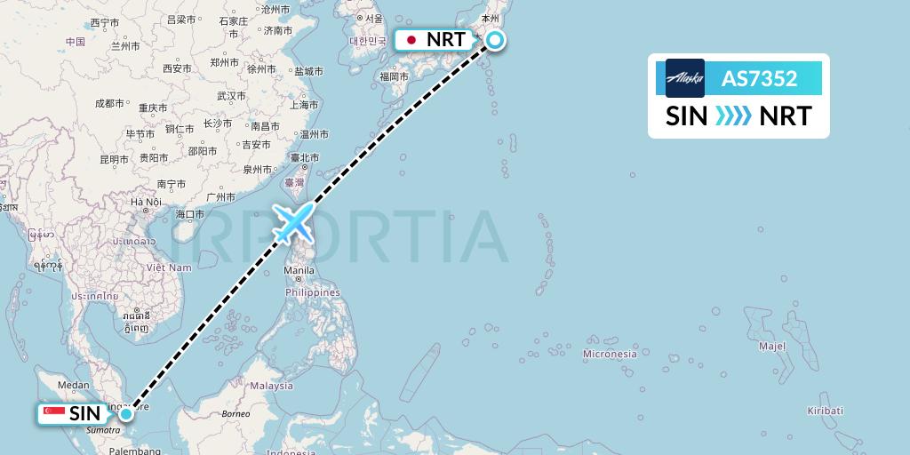 AS7352 Alaska Airlines Flight Map: Singapore to Tokyo