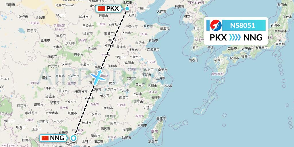 NS8051 Hebei Airlines Flight Map: Beijing to Nanning