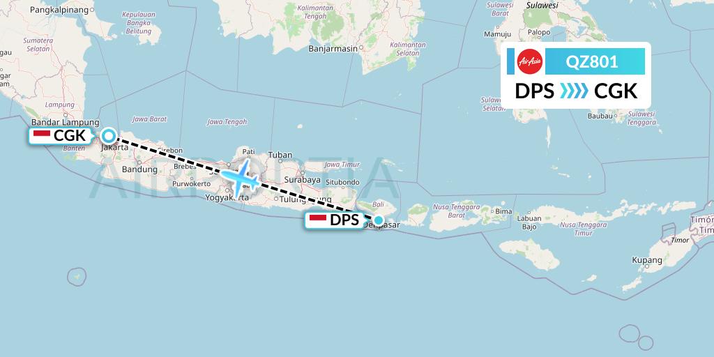 QZ801 Indonesia AirAsia Flight Map: Denpasar to Jakarta