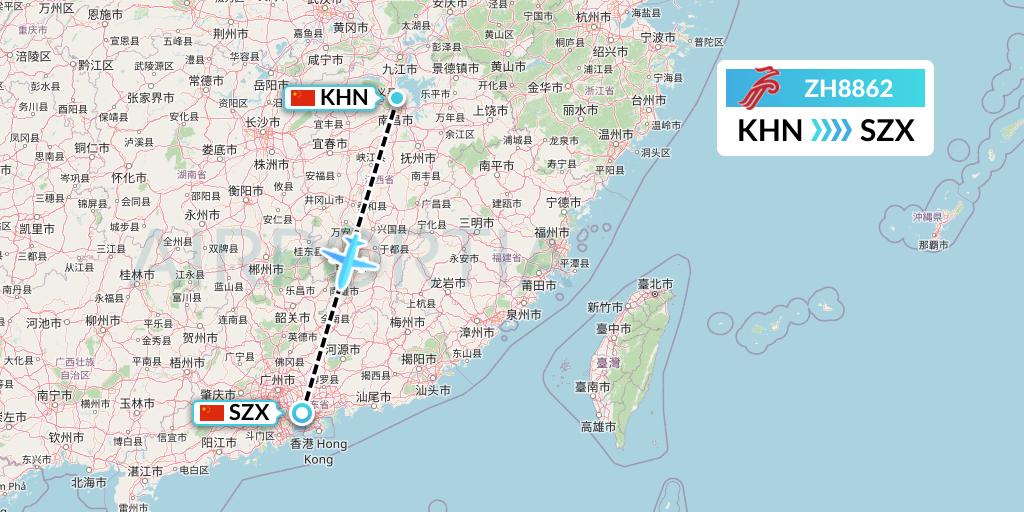 ZH8862 Shenzhen Airlines Flight Map: Nanchang to Shenzhen